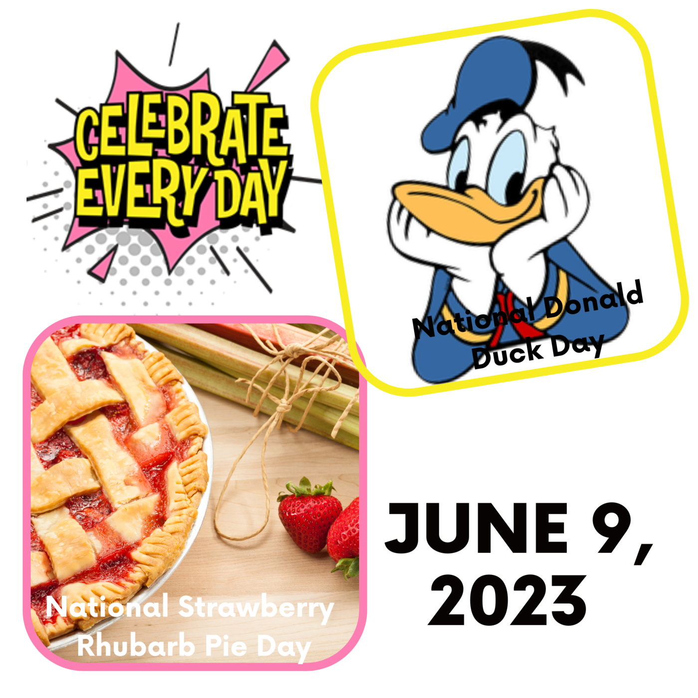 June 9, 2023 - National Strawberry Rhubarb Pie Day | National Donald Duck Day Image